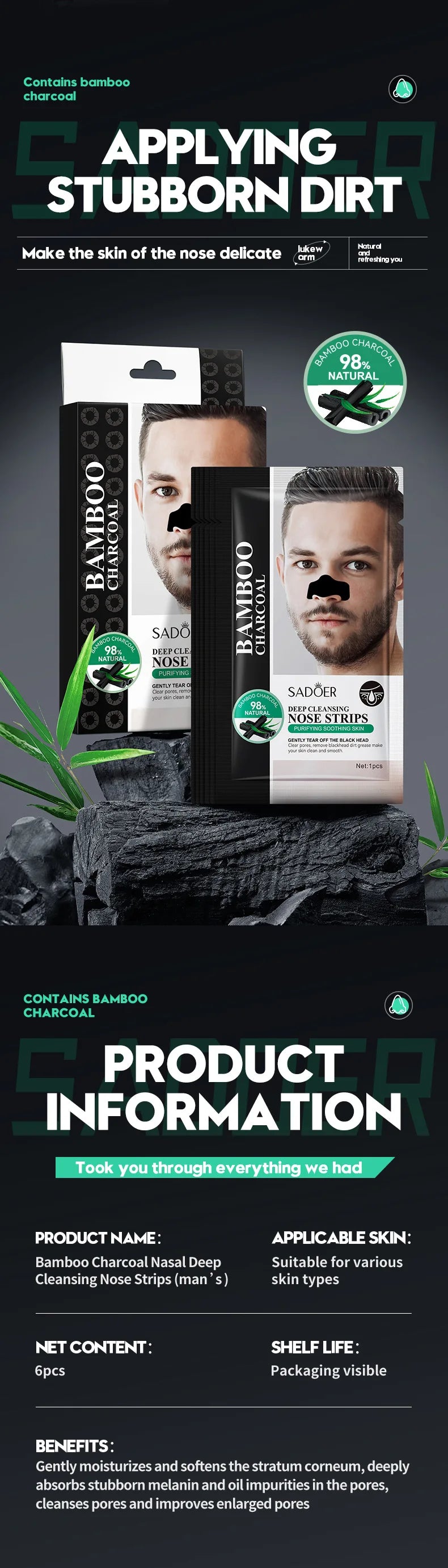 Bamboo Charcoal Clean Nose Patches Face Cleansing Quickly Remove Blackheads Comedones Shrink Pore Skin Care Mask Patch Anti Acne