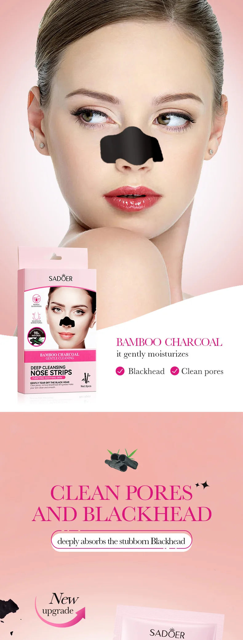 Bamboo Charcoal Clean Nose Patches Face Cleansing Quickly Remove Blackheads Comedones Shrink Pore Skin Care Mask Patch Anti Acne