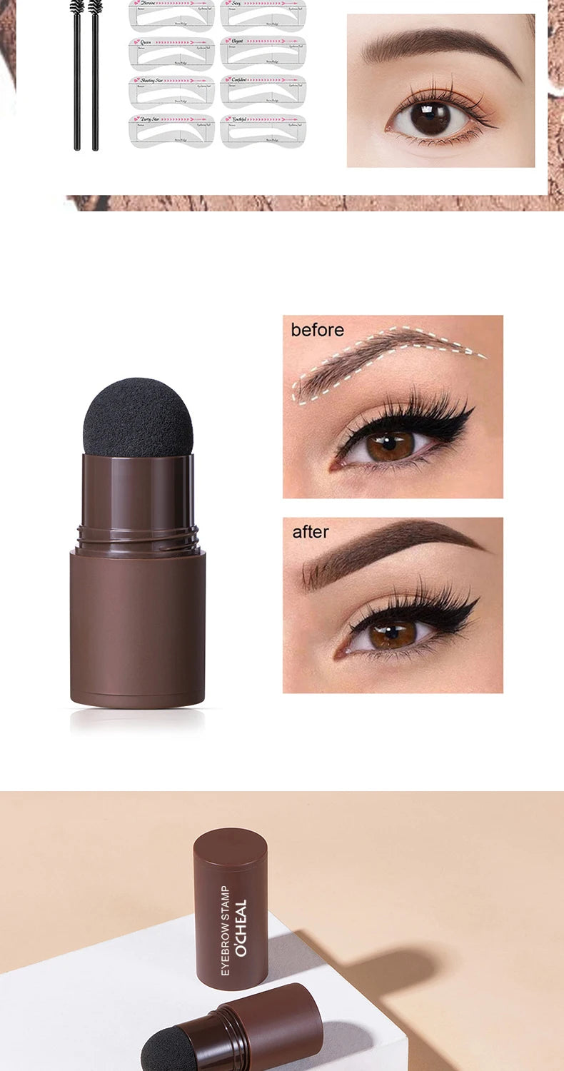 O'CHEAL One Step Eyebrow Stamp Shaping Kit Set Hair Cover Up Powder Contouring Stick Hairline Shadow Powder Brow Shape 10 Pcs