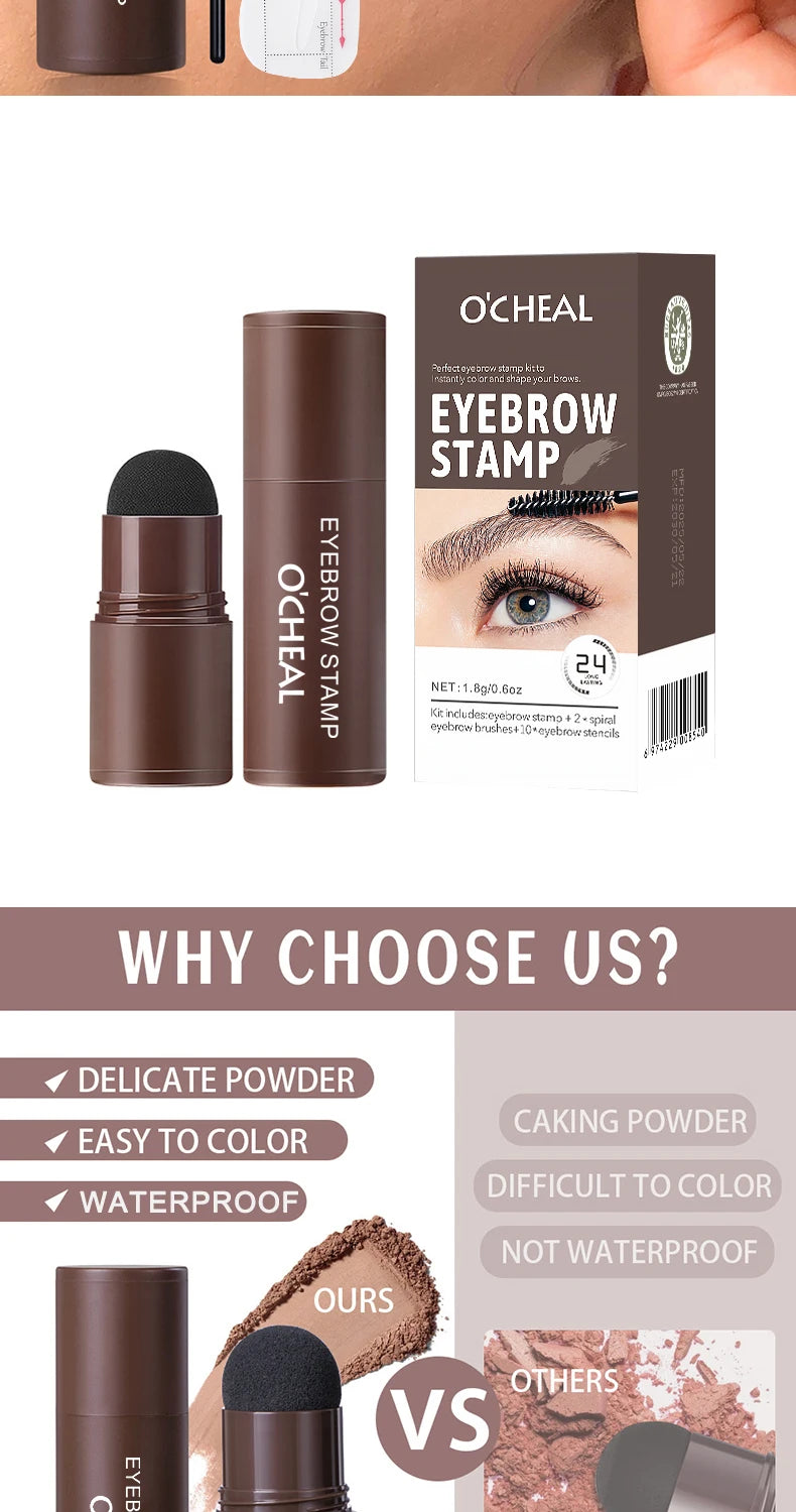 O'CHEAL One Step Eyebrow Stamp Shaping Kit Set Hair Cover Up Powder Contouring Stick Hairline Shadow Powder Brow Shape 10 Pcs