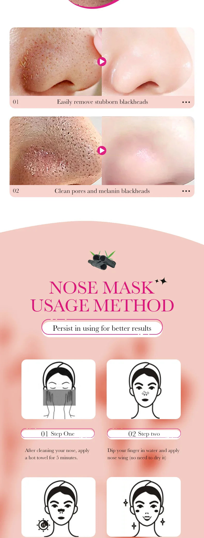 Bamboo Charcoal Clean Nose Patches Face Cleansing Quickly Remove Blackheads Comedones Shrink Pore Skin Care Mask Patch Anti Acne