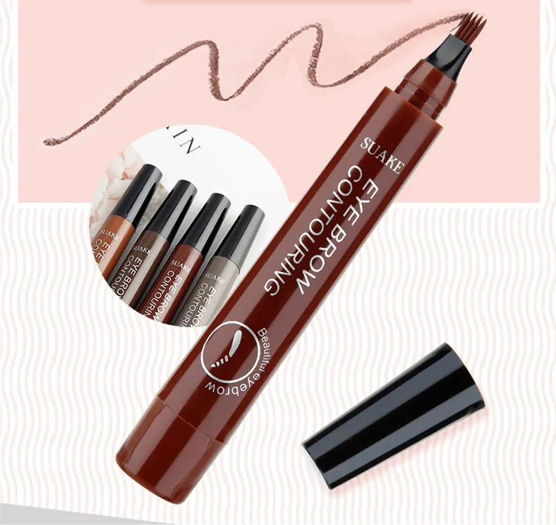 2 Pack 4 Point Eyebrow Pen 4 Prong Tip Eyebrow Pen 4 Fork Eyebrow Pencil Waterproof Liquid Eyebrow Pencil Long Lasting Like Real