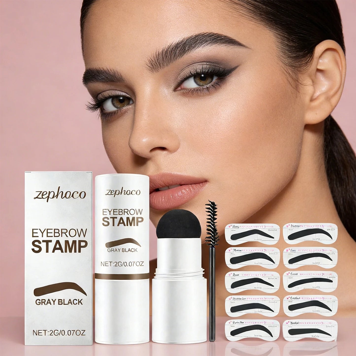 Gray Black Eyebrow Stamp Waterproof Long Lasting Eyebrow Powder Stamp Shaping Kit Eyebrow Card Natural Look Makeup