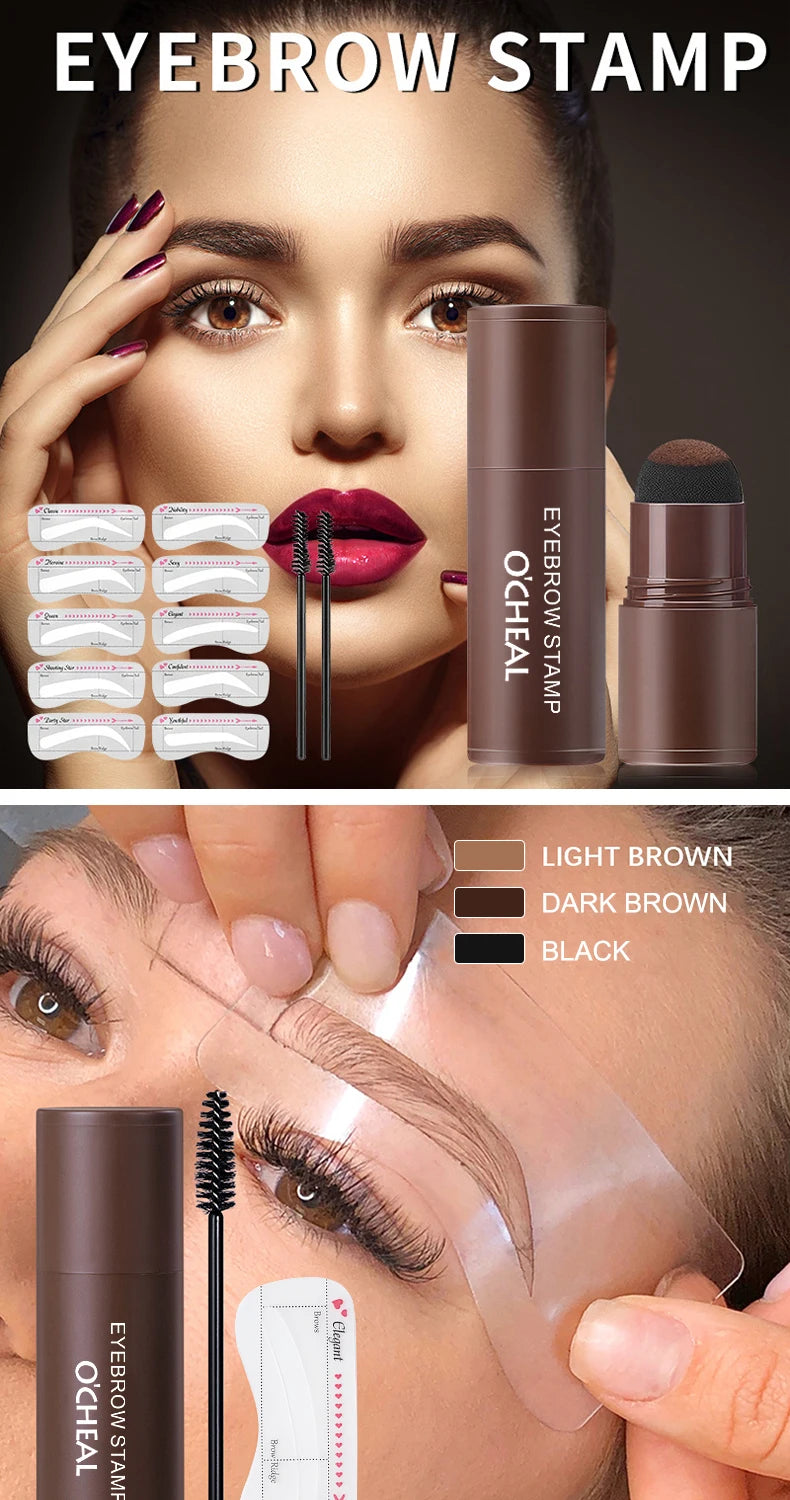 O'CHEAL One Step Eyebrow Stamp Shaping Kit Set Hair Cover Up Powder Contouring Stick Hairline Shadow Powder Brow Shape 10 Pcs