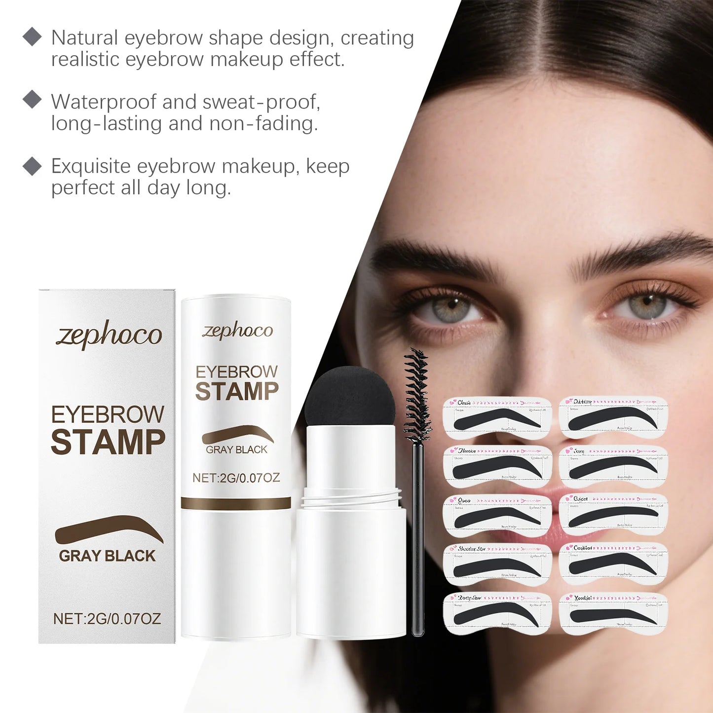 Gray Black Eyebrow Stamp Waterproof Long Lasting Eyebrow Powder Stamp Shaping Kit Eyebrow Card Natural Look Makeup
