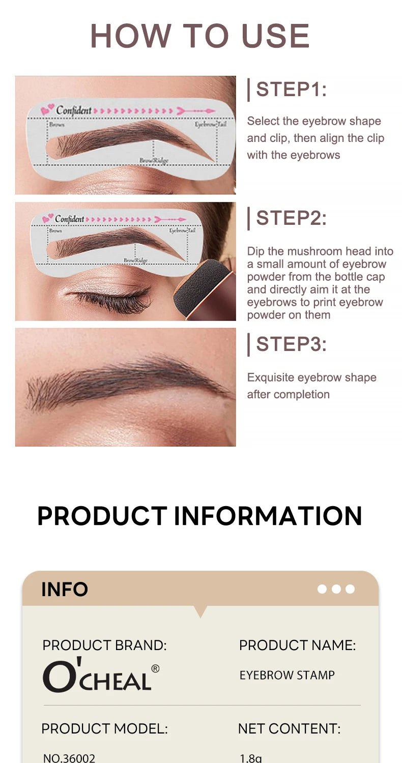 O'CHEAL One Step Eyebrow Stamp Shaping Kit Set Hair Cover Up Powder Contouring Stick Hairline Shadow Powder Brow Shape 10 Pcs
