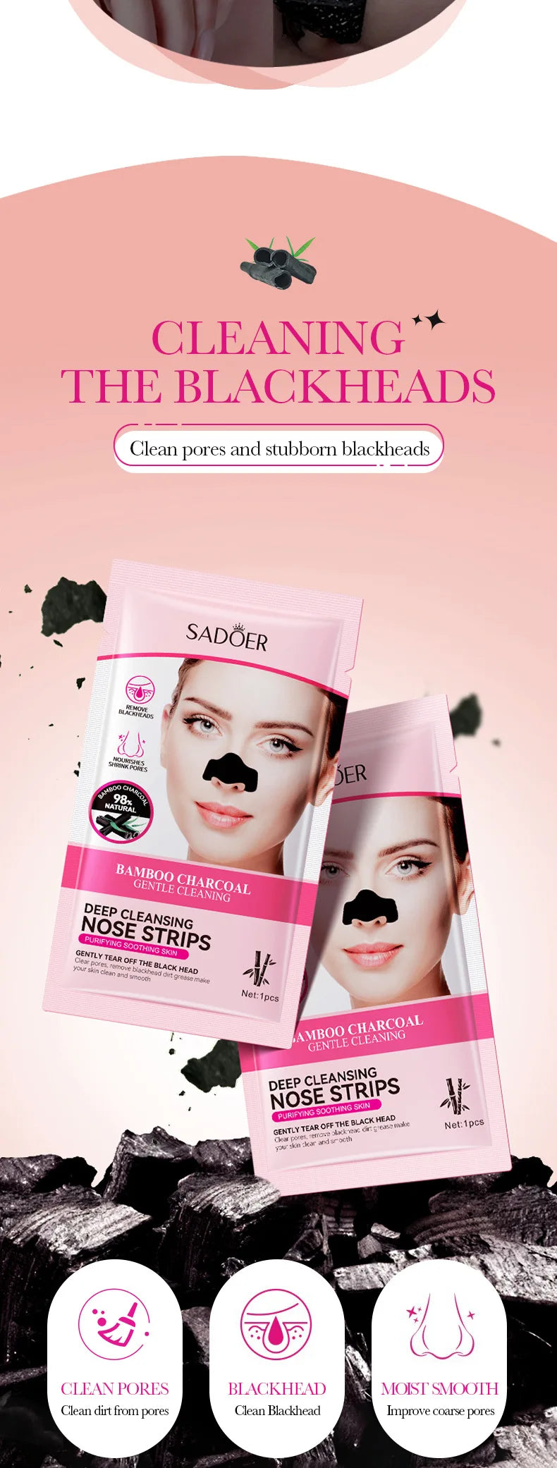 Bamboo Charcoal Clean Nose Patches Face Cleansing Quickly Remove Blackheads Comedones Shrink Pore Skin Care Mask Patch Anti Acne
