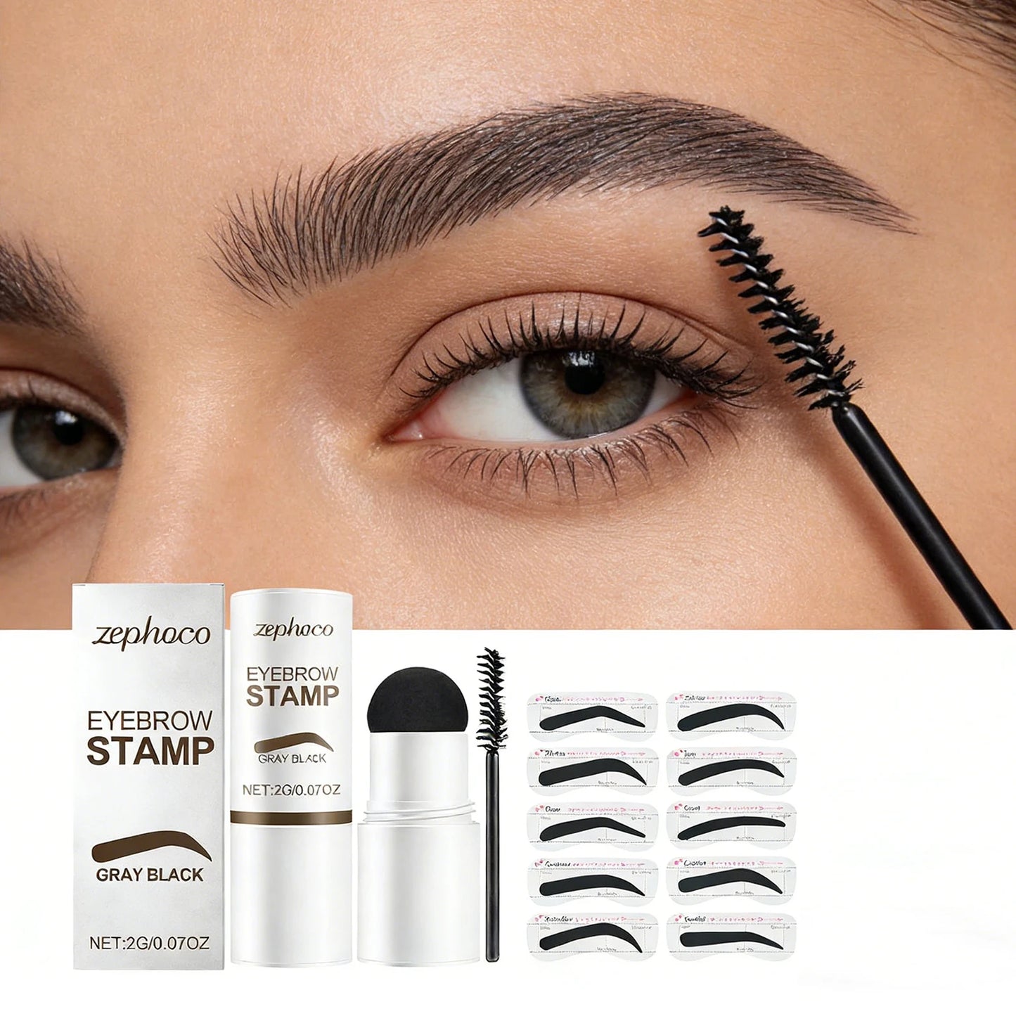Gray Black Eyebrow Stamp Waterproof Long Lasting Eyebrow Powder Stamp Shaping Kit Eyebrow Card Natural Look Makeup