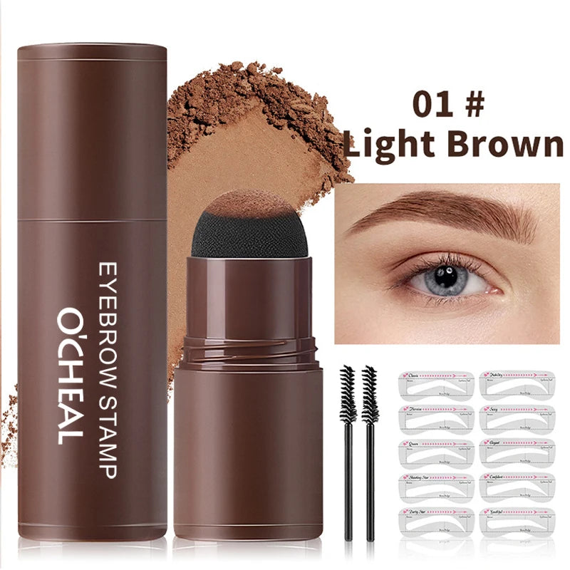 O'CHEAL One Step Eyebrow Stamp Shaping Kit Set Hair Cover Up Powder Contouring Stick Hairline Shadow Powder Brow Shape 10 Pcs