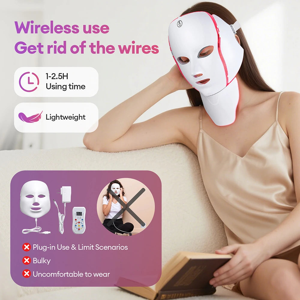 Face Neck Beauty Mask 7 Colors Light LED Mask Photon Red Light Facial Skin Care Repair Skin Anti Aging Wrinkle Skin Tightening