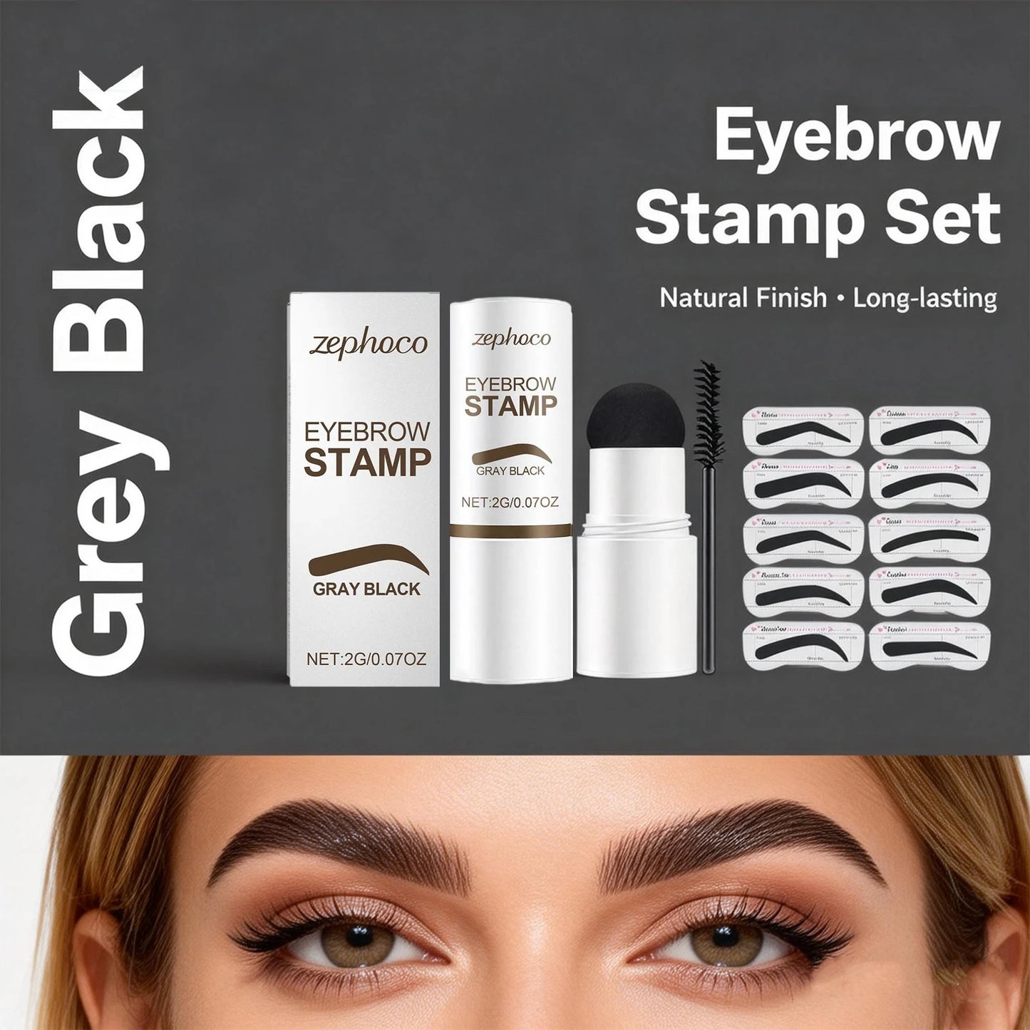 Gray Black Eyebrow Stamp Waterproof Long Lasting Eyebrow Powder Stamp Shaping Kit Eyebrow Card Natural Look Makeup