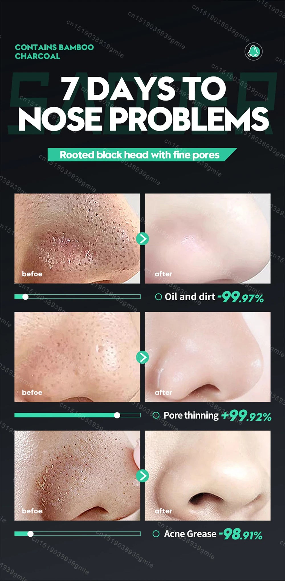 Bamboo Charcoal Clean Nose Patches Face Cleansing Quickly Remove Blackheads Comedones Shrink Pore Skin Care Mask Patch Anti Acne