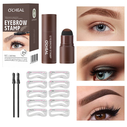 O'CHEAL One Step Eyebrow Stamp Shaping Kit Set Hair Cover Up Powder Contouring Stick Hairline Shadow Powder Brow Shape 10 Pcs