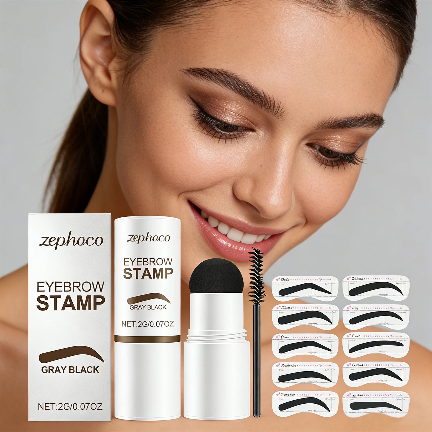 Gray Black Eyebrow Stamp Waterproof Long Lasting Eyebrow Powder Stamp Shaping Kit Eyebrow Card Natural Look Makeup