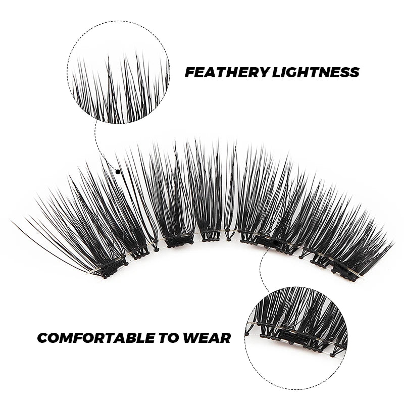 DINGSEN Magnetic Eyelashes 3D Natural False Eyelashes Reusable 4pcs Magnet Clip Set Lashes Extension makeup Tweezers Lash Set